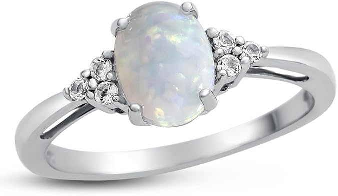 1. FJC Oval Opal Gemstone and White Topaz
