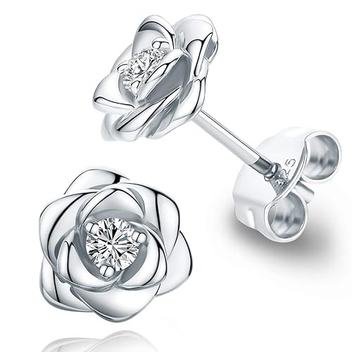3. Gold Plated Sterling Silver Rose Flower Ear Studs