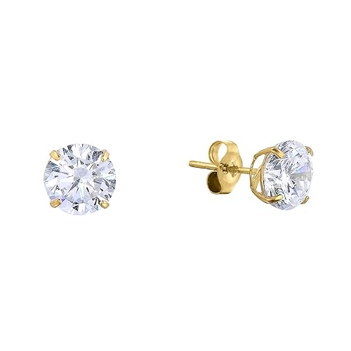 5. 14K Yellow Gold Solitaire Round Cubic Zirconia Stud Earrings