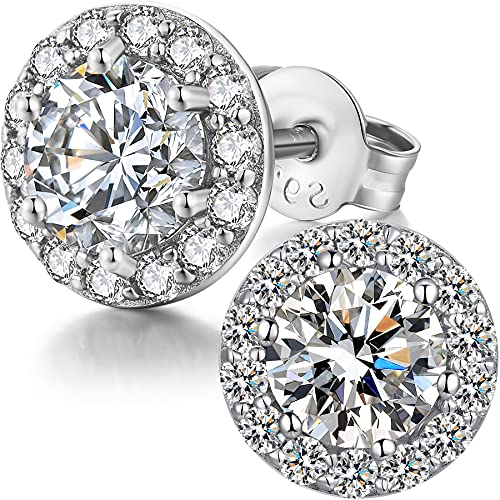 3. Sterling Silver Round Cubic Zirconia Stud Earrings