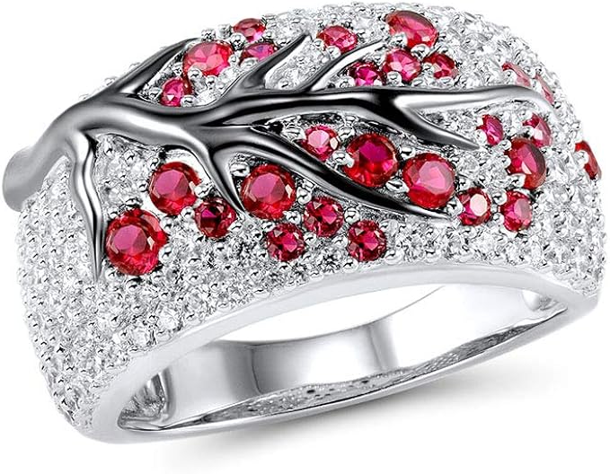 Cherry Tree Created Ruby Silver Ring