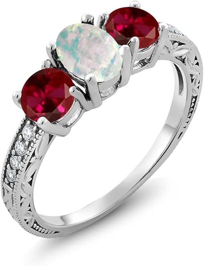 3. White Simulated Opal & Red Created Ruby