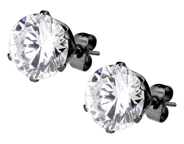 4. CZ Black Diamond IP Plated Surgical Steel Stud Earrings for Men
