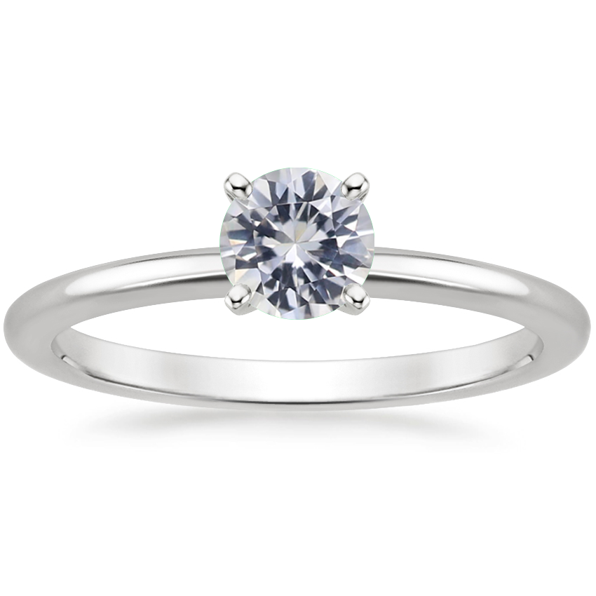 18K White Gold Four-Prong Petite Comfort Fit White Sapphire Ring