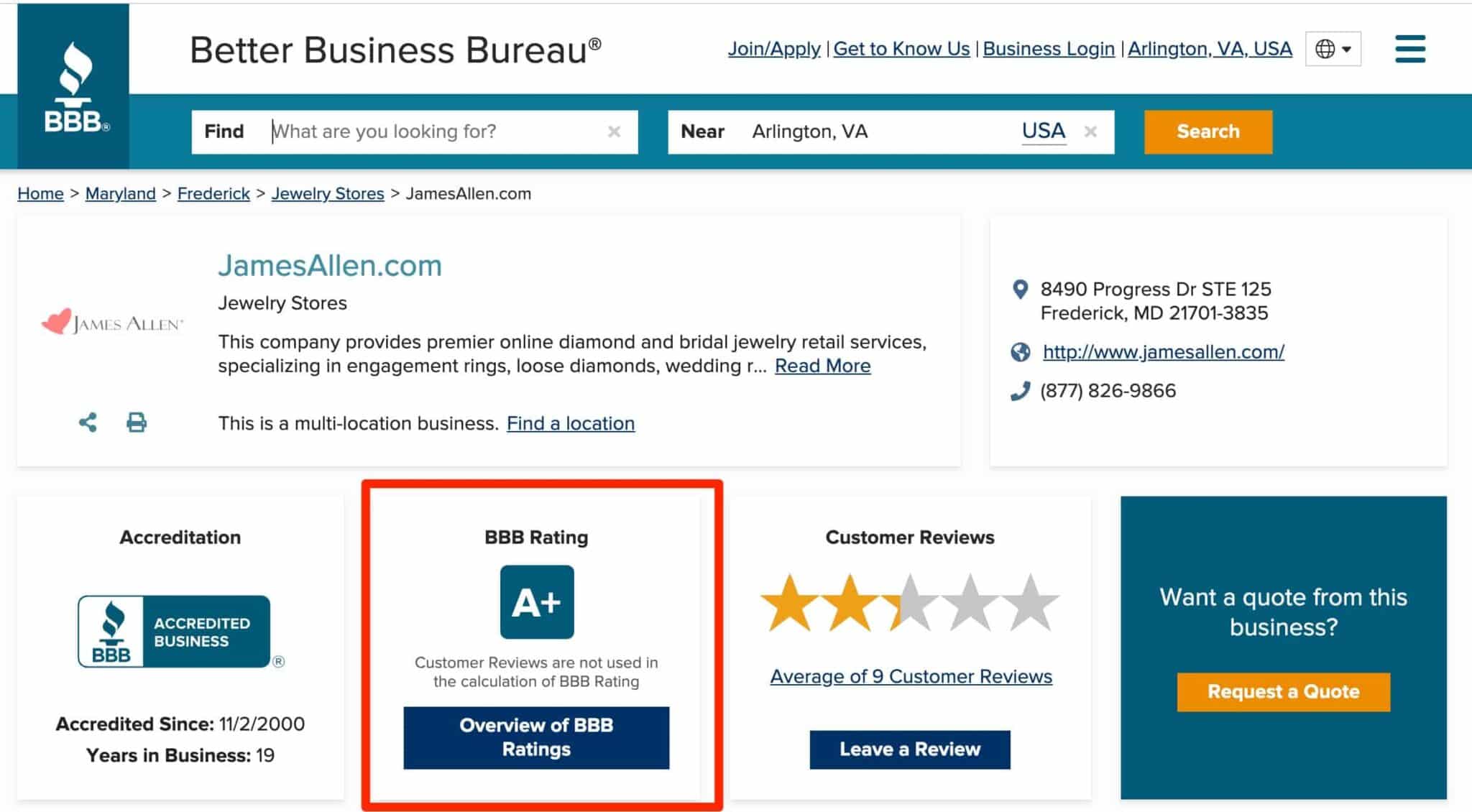 james allen better business bureau