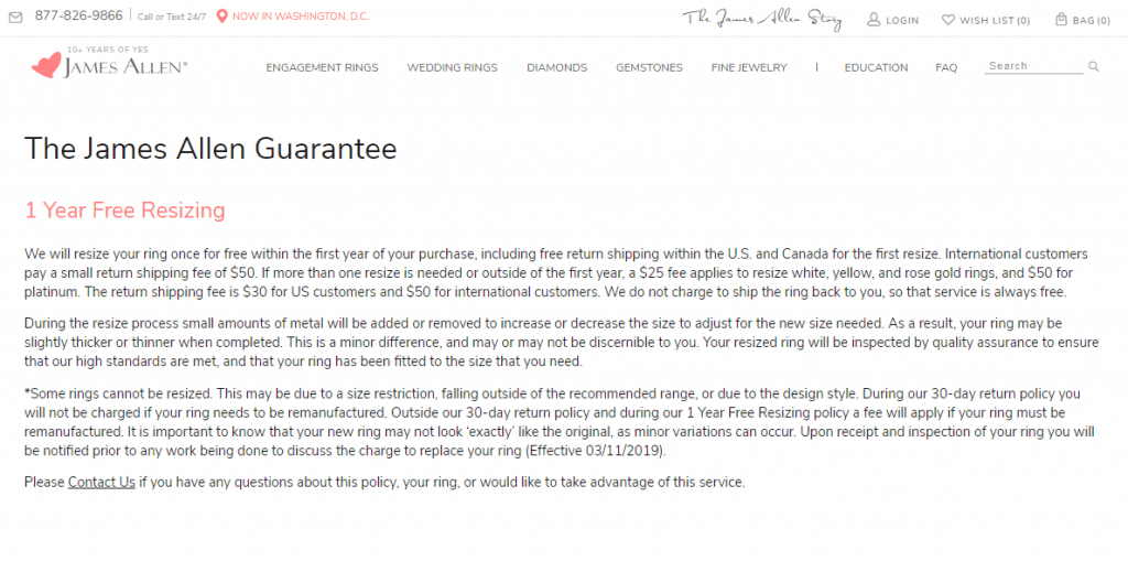 James Allen’s Resizing Policy