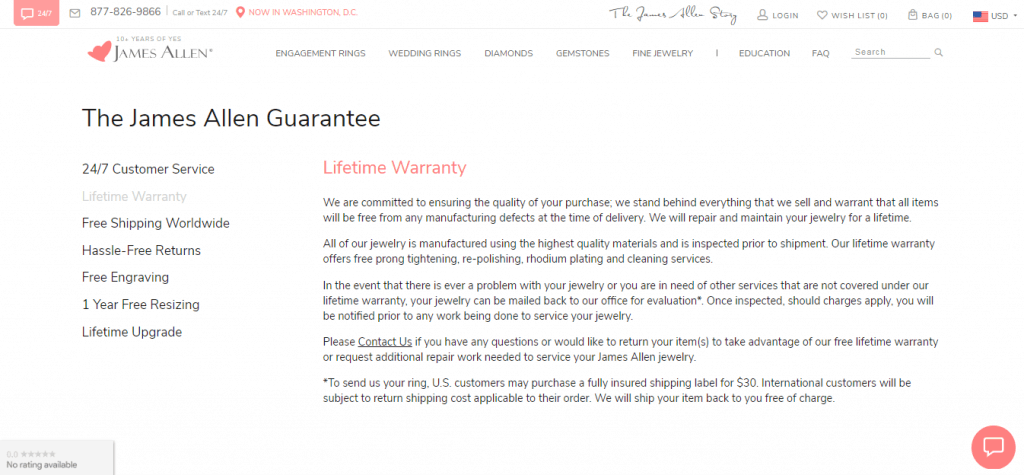 james allen warranty