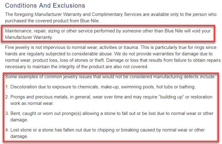 buying jewelry online warranties