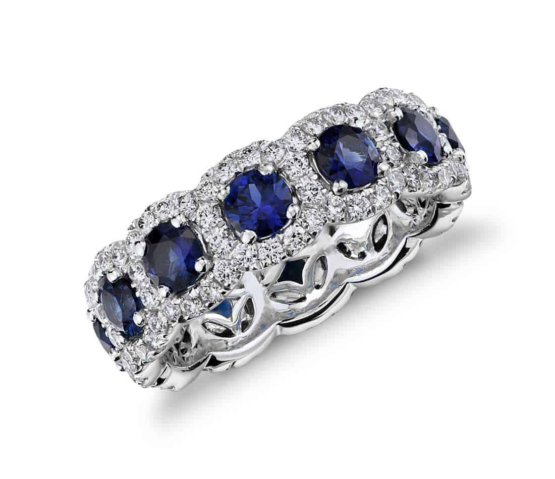 4. Blue Nile Sapphire & Diamond Halo Ring