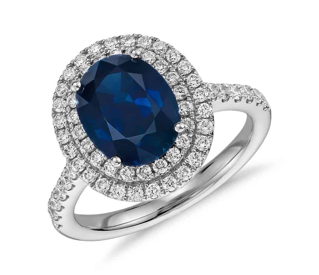 oval sapphire diamond double halo ring