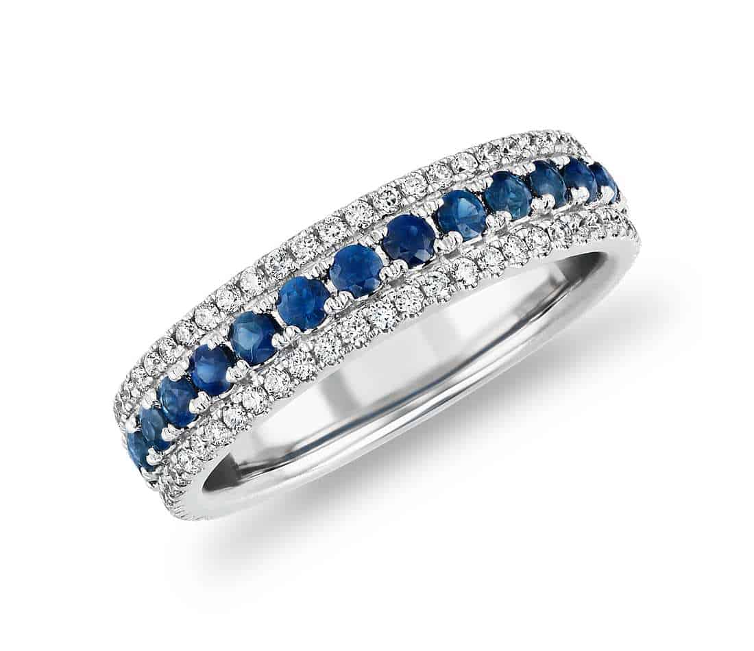 triple row sapphire and diamond ring