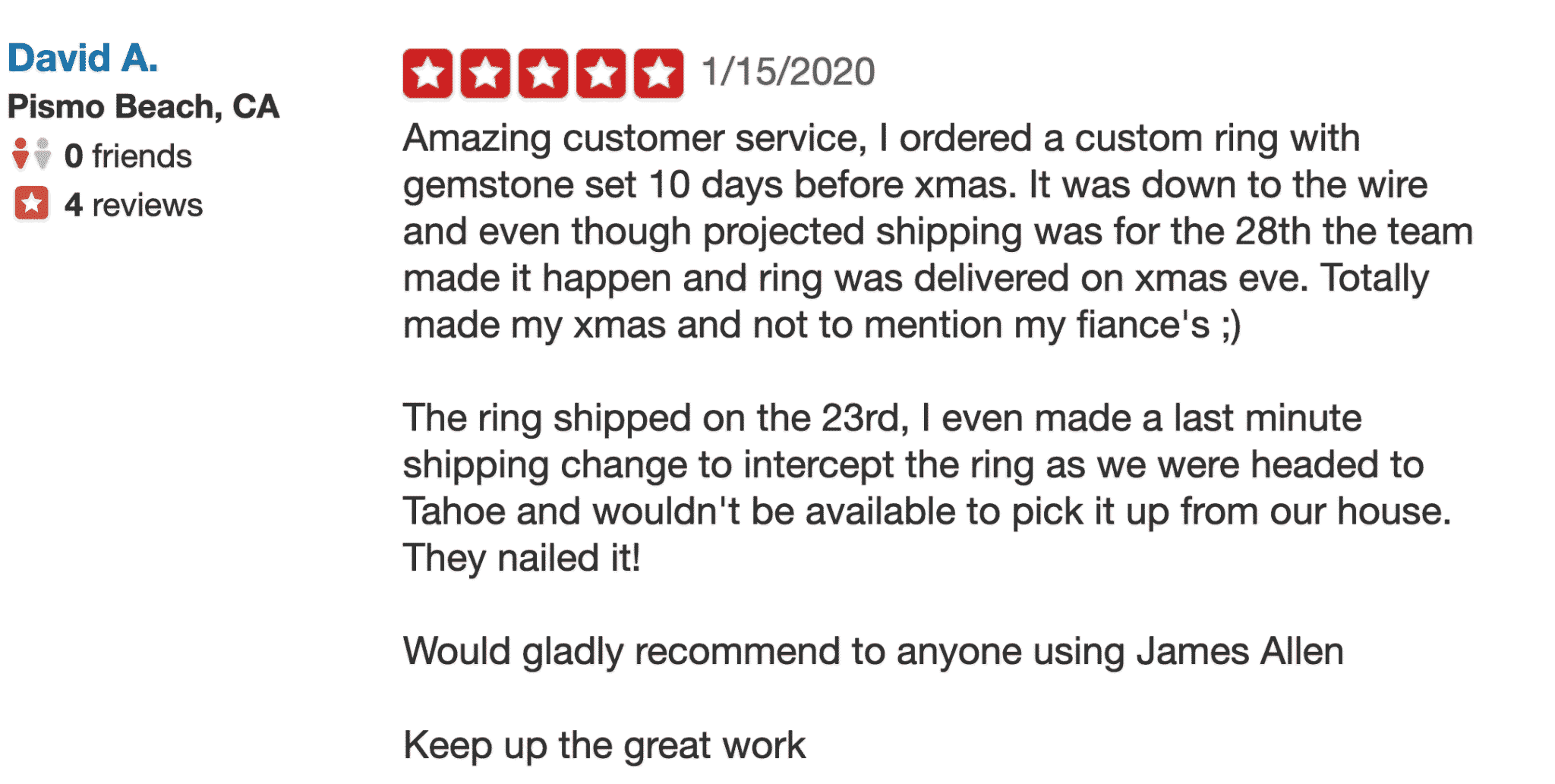 James Allen yelp positive review James Allen yelp positive review