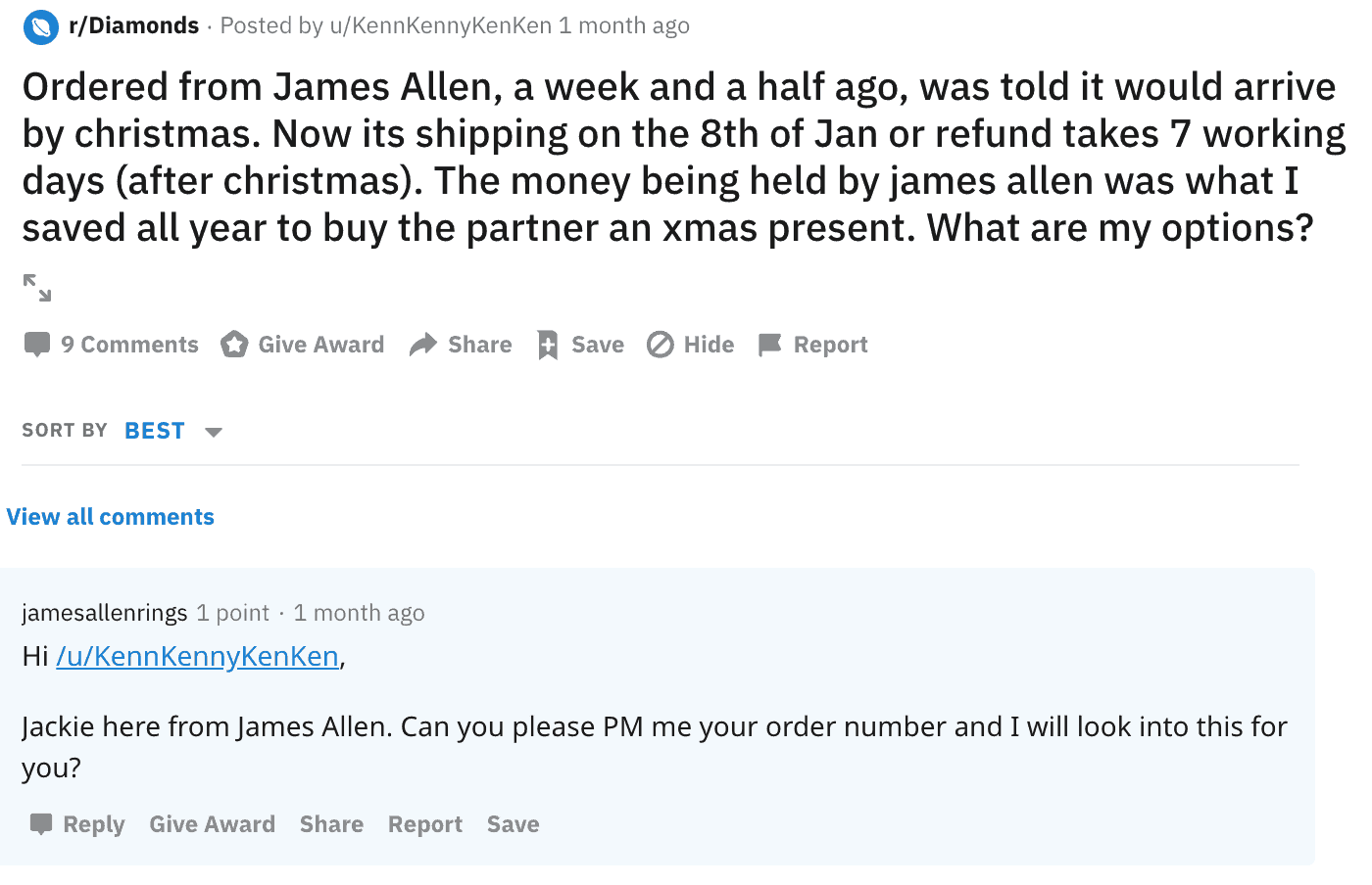 James Allen reddit complaint James Allen reddit complaint