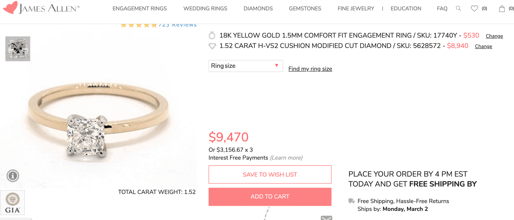 James Allen gold ring