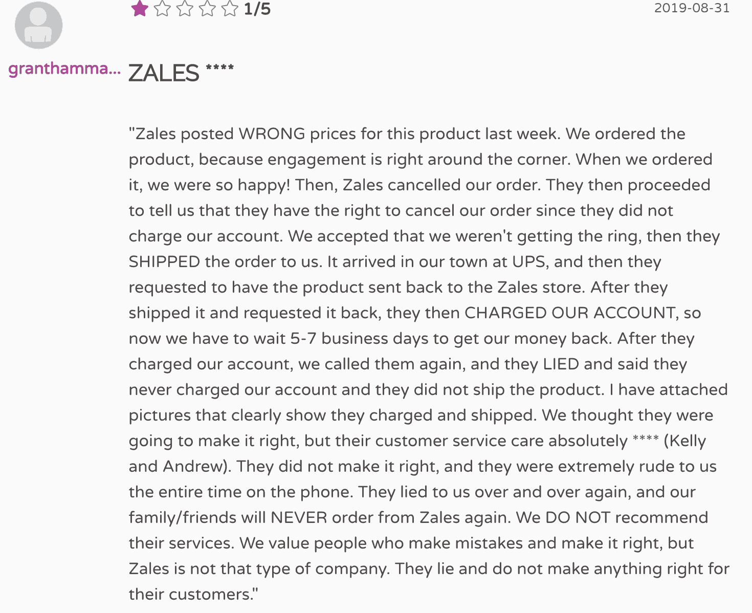 Zales bad review Zales bad review