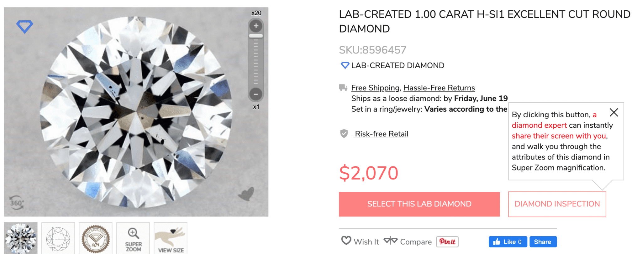 james allen lab created round cut diamond