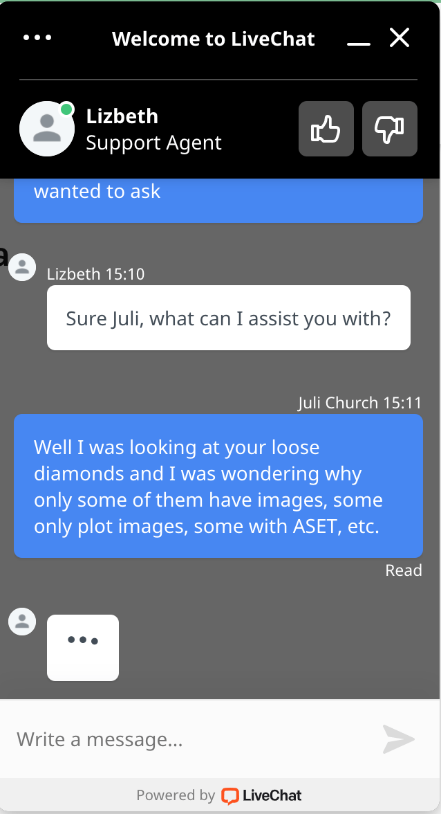 ritani customer service live chat screenshot 1