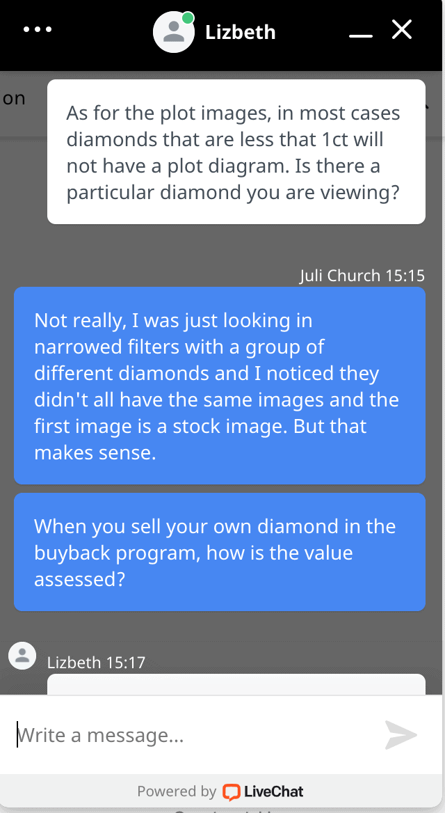 ritani customer service live chat screenshot 2