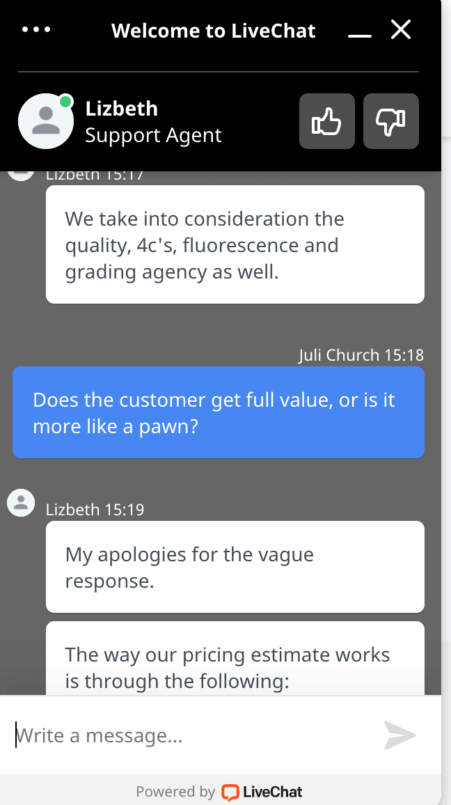 ritani customer service live chat screenshot 3