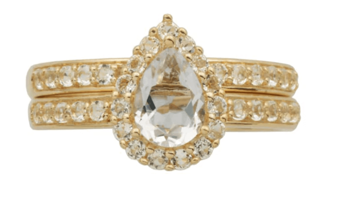 Pear-Shaped White Topaz Frame Bridal Set in 10K Gold