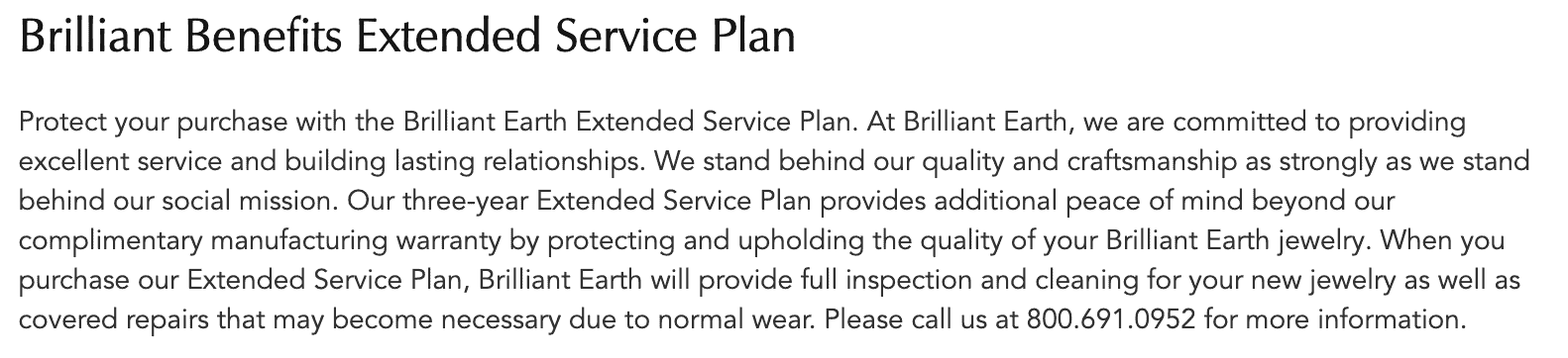 brilliant earth extended service plan info