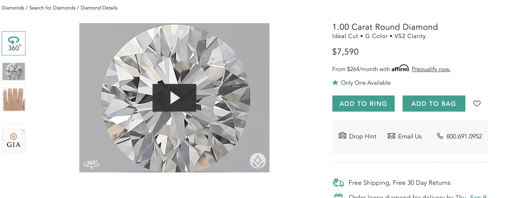 brilliant earth 1 carat round diamond