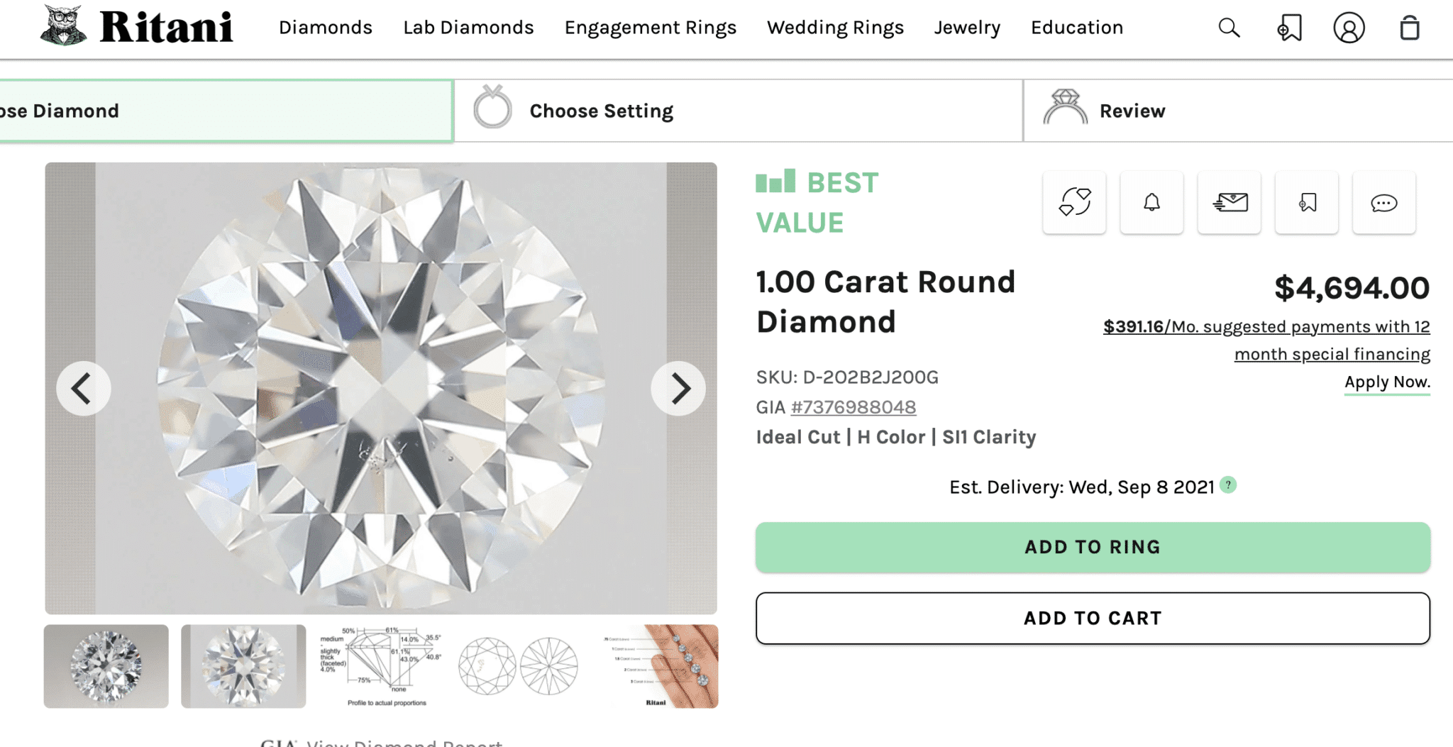 Find the perfect diamond at Ritani
