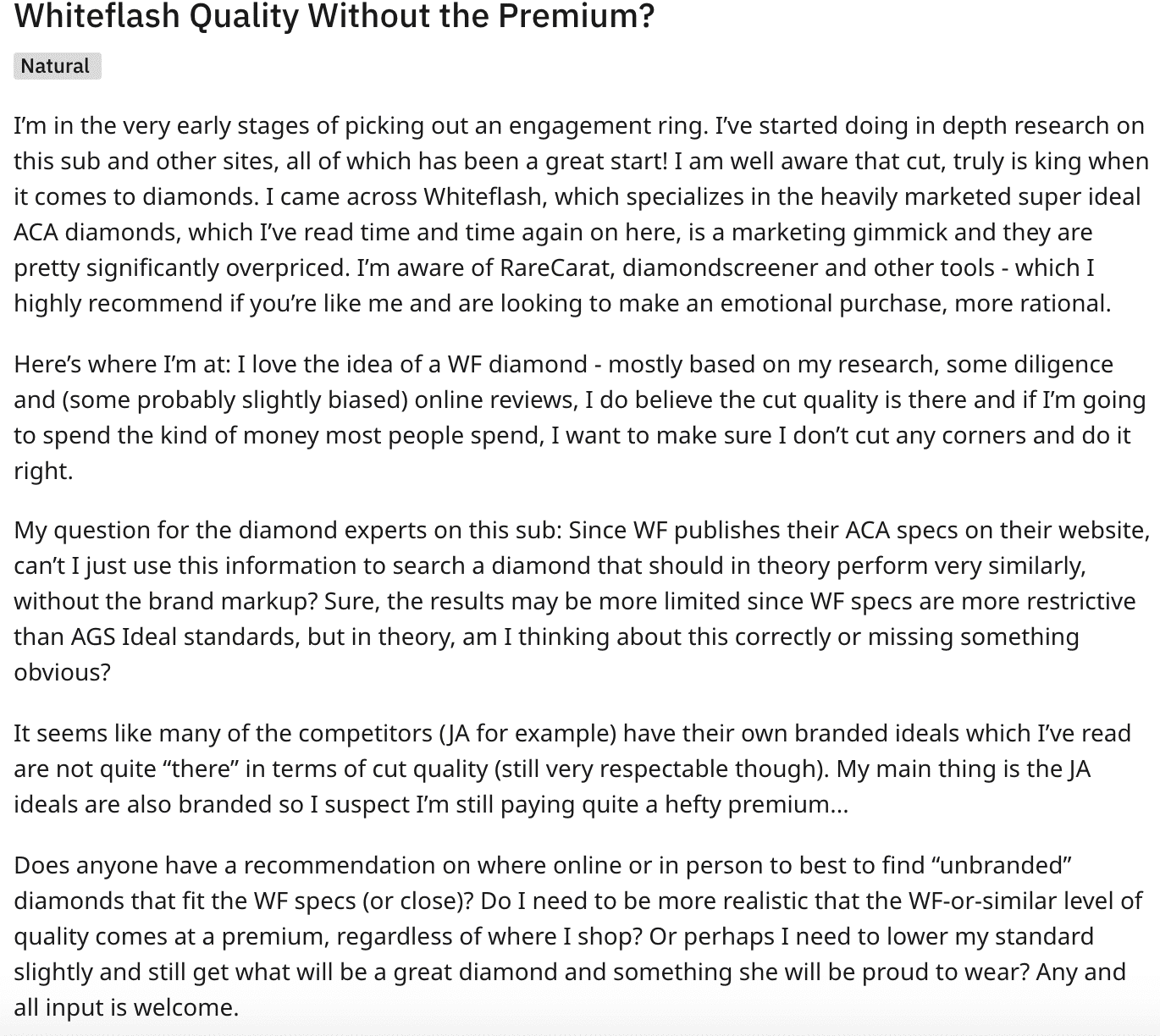 Whiteflash pricing complaint