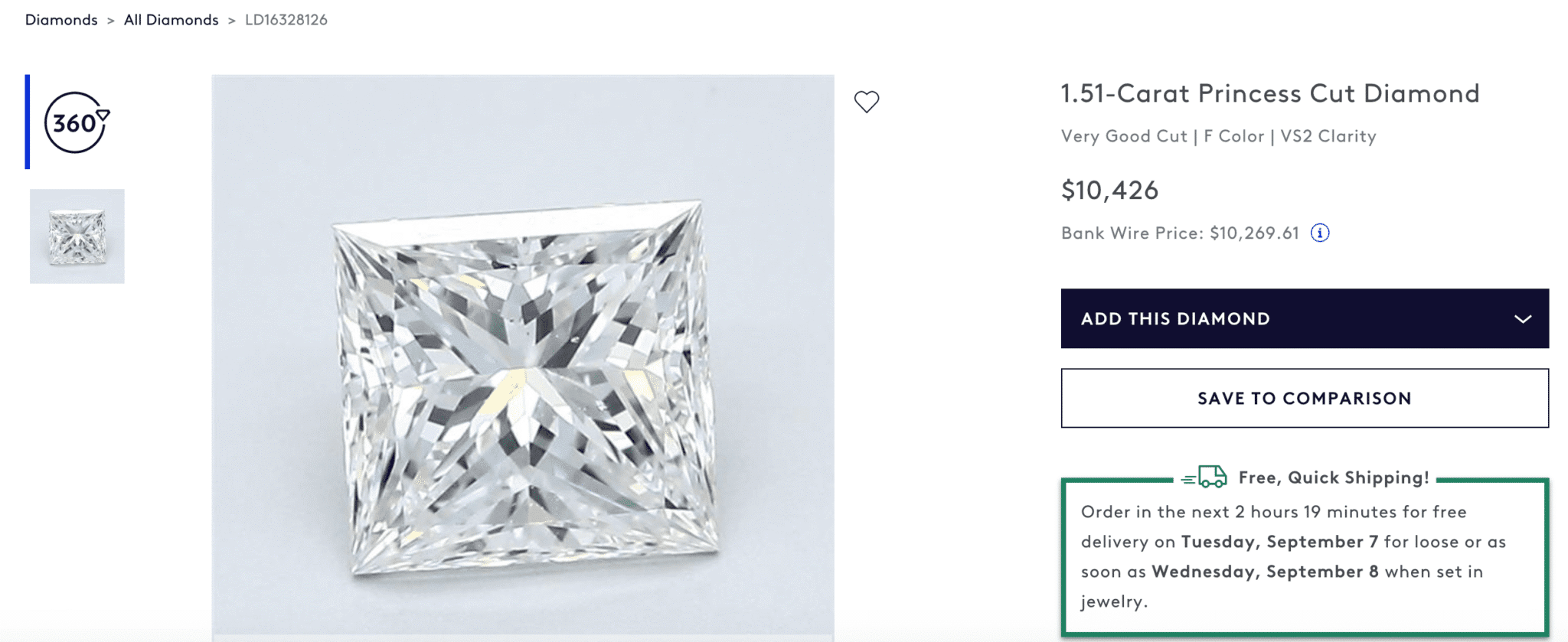 1.51 carat Princess Cut Diamond