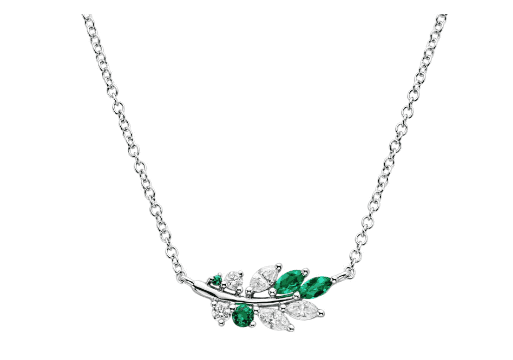unique olive branch lab grown emerald and diamond pendant