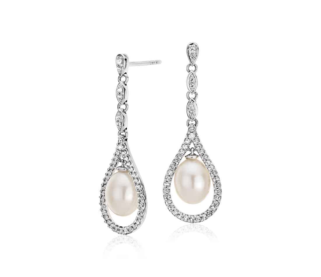 Pearl and White Topaz Drop Earrings