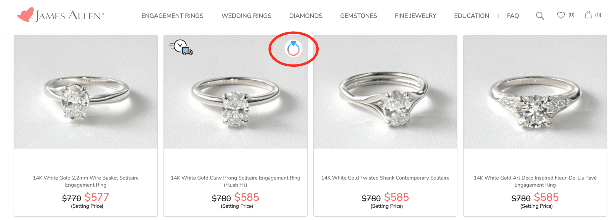 14K White Gold Claw Prong Solitaire Engagement Rings