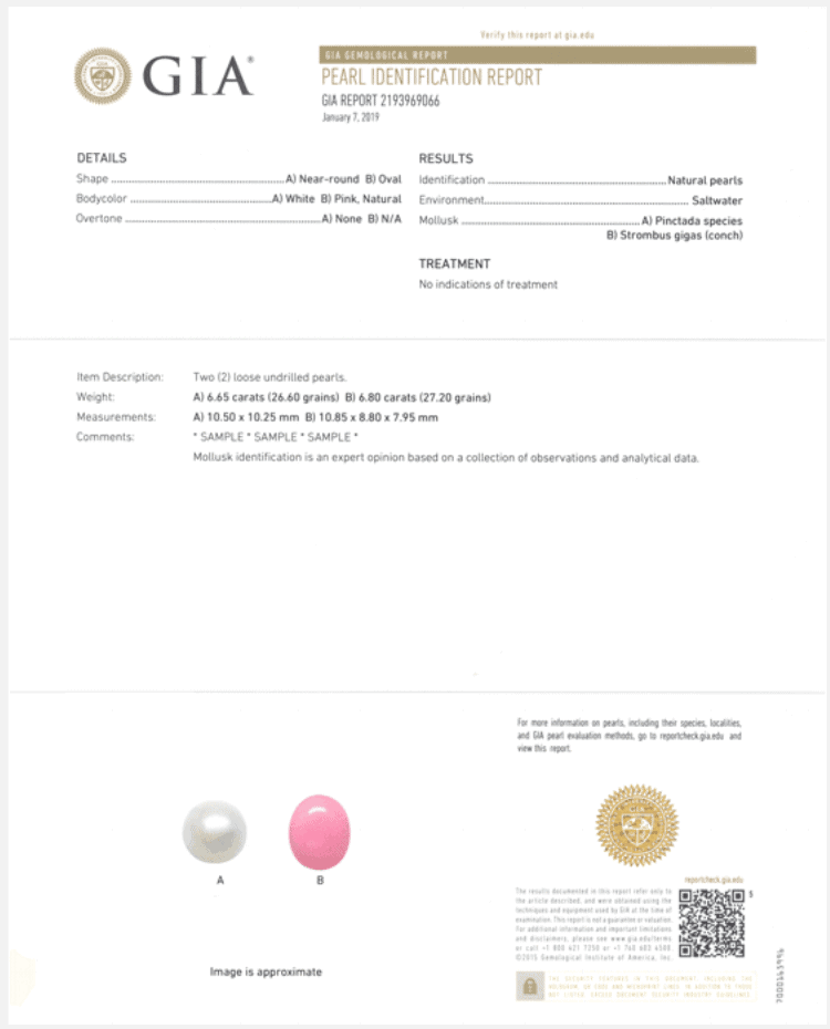 GIA Pearl Identification Report