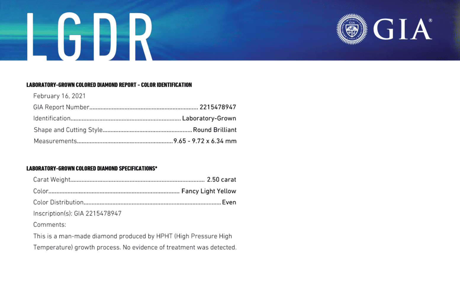 GIA Colored Lab Diamond Report