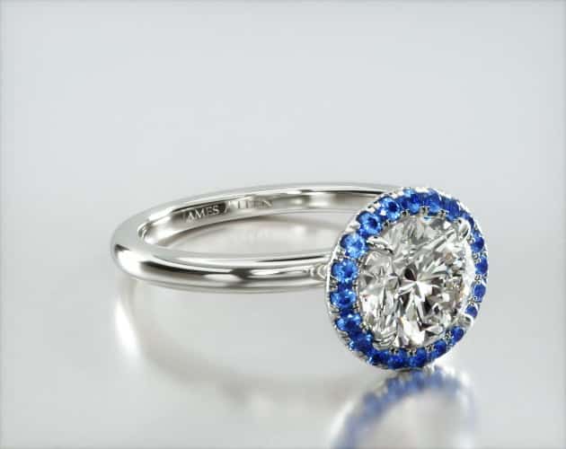 JA diamond ring with sapphire halo James Allen diamond ring with sapphire halo