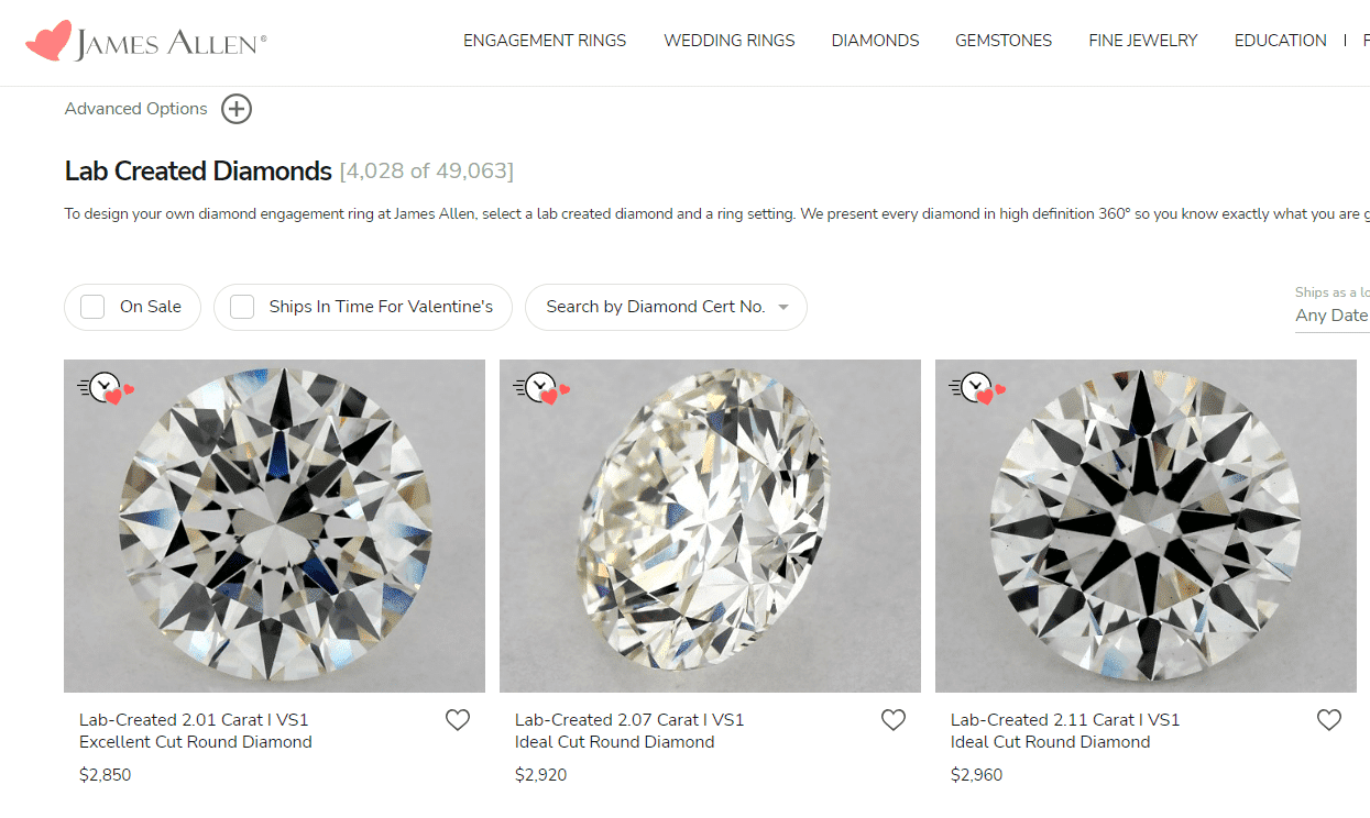 JA lab diamonds James Allen lab diamonds