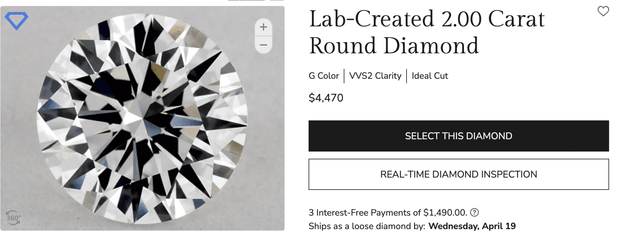 2 carat lab diamond VVS2 clarity