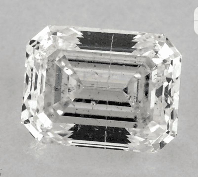 1 Carat I1 Clarity Emerald Cut Diamond with Many Characteristics at 40x Magnification
