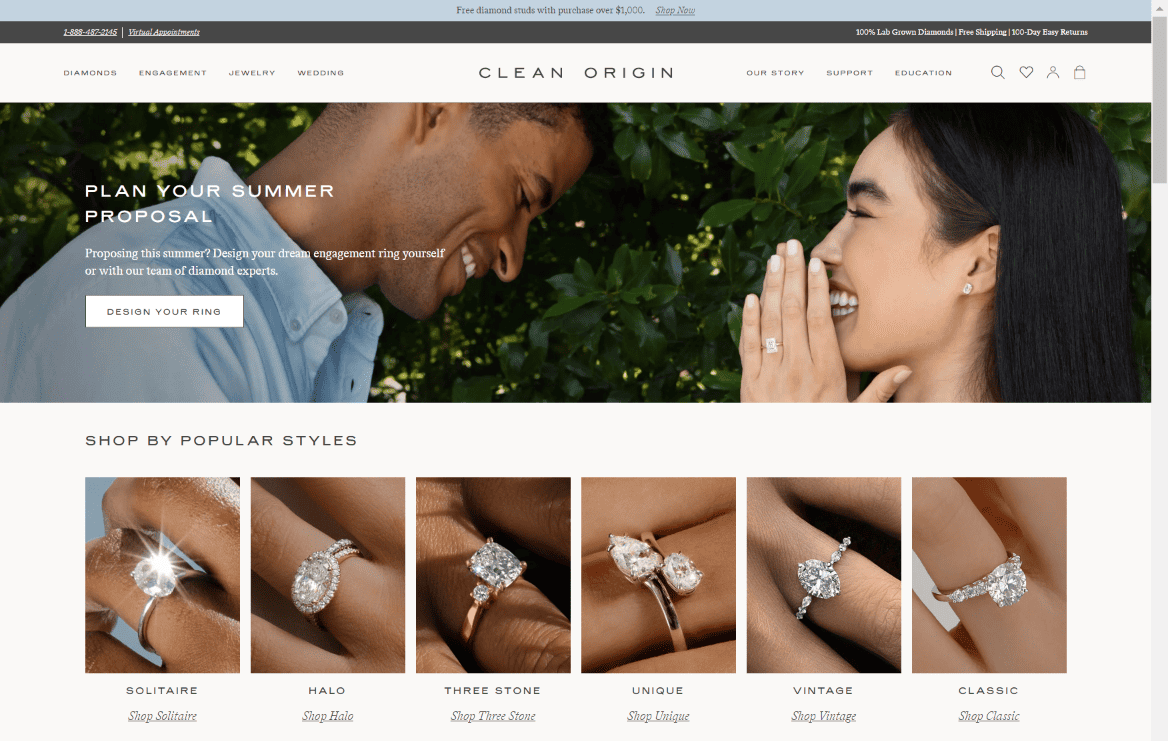 clean origin website screenshot