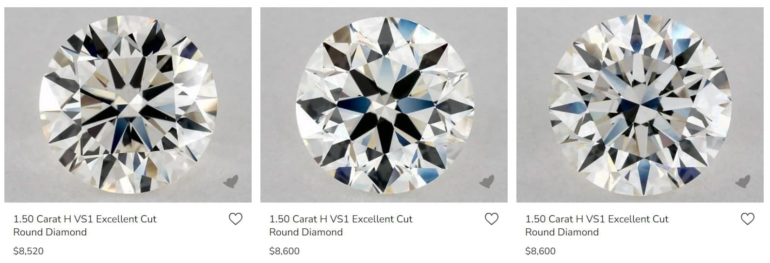 H diamond prices 1.5 ct VS1 Excellent Cut