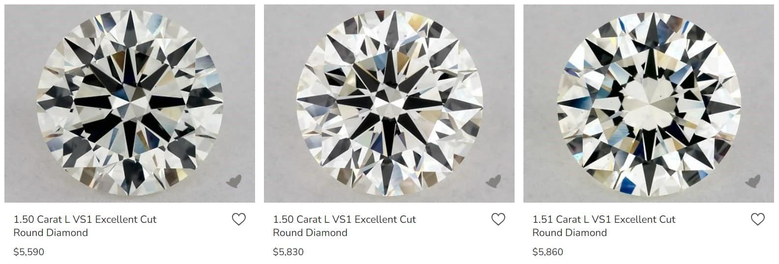 L diamond prices 1.5 ct VS1 Excellent Cut