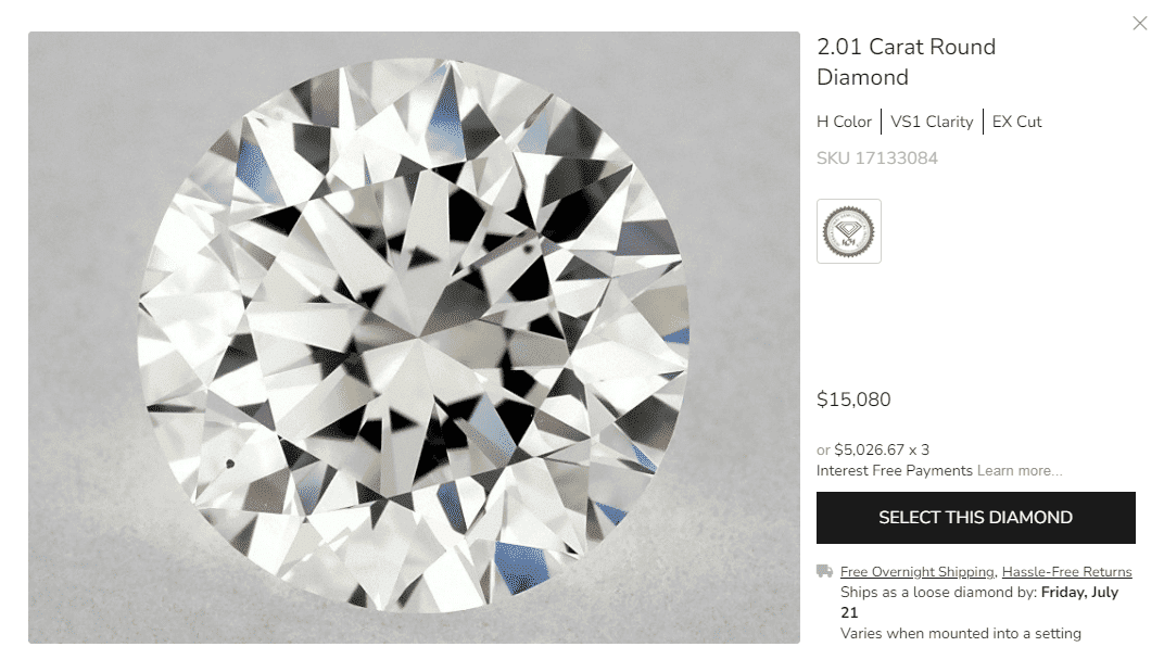 Price Screenshot, H diamond