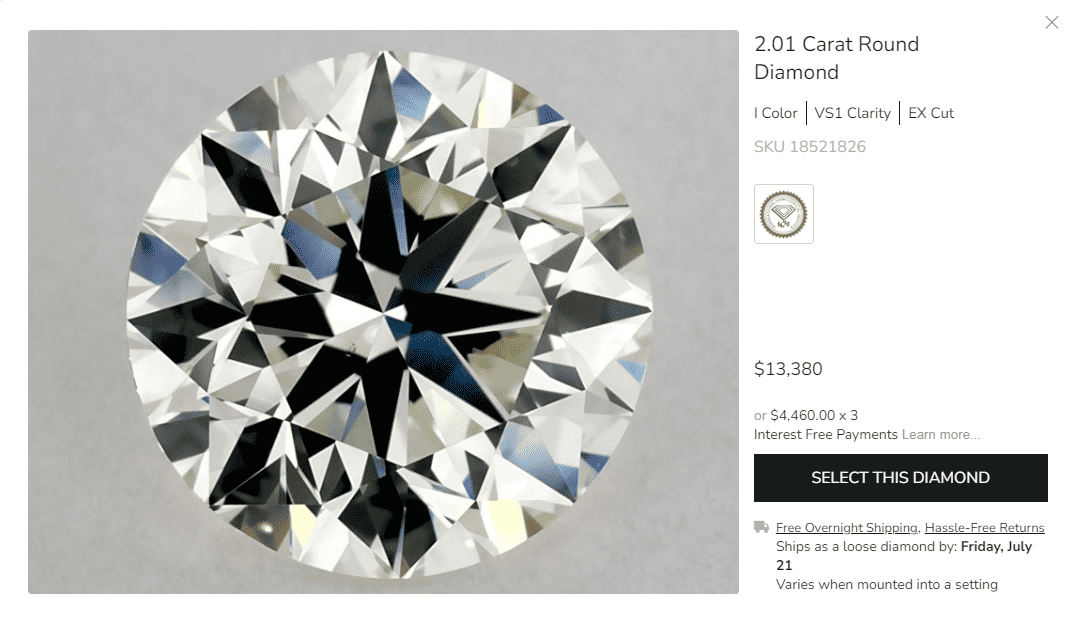 Price Screenshot, I diamond