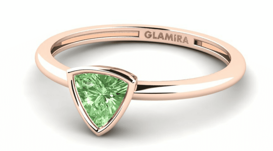 green diamond in rose gold bezel ring setting