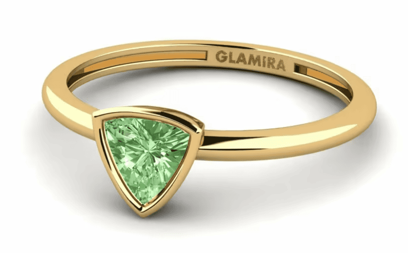 green diamond in yellow gold bezel ring