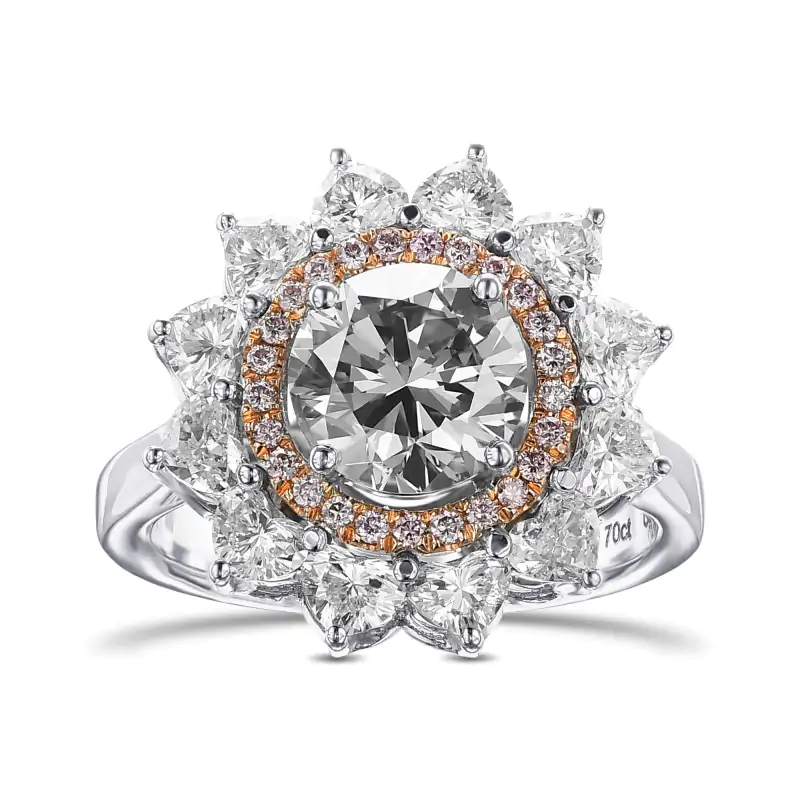 Round fancy blue gray double halo diamond engagement ring from Leibish & Co. Round fancy blue gray double halo diamond engagement ring from Leibish & Co.