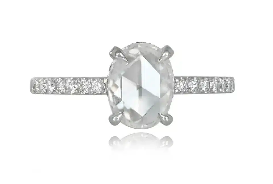 1-05 oval rose cut diamond rose cut diamond ring, pave setting