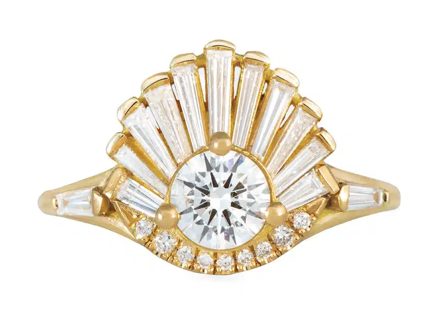 Vintage Art Deco Ring Art deco diamond ring with tapered baguette diamond "crown"