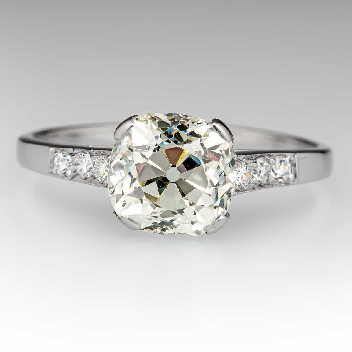 old mine cut diamond ring in white gold, engagement ring old mine cut diamond ring in white gold