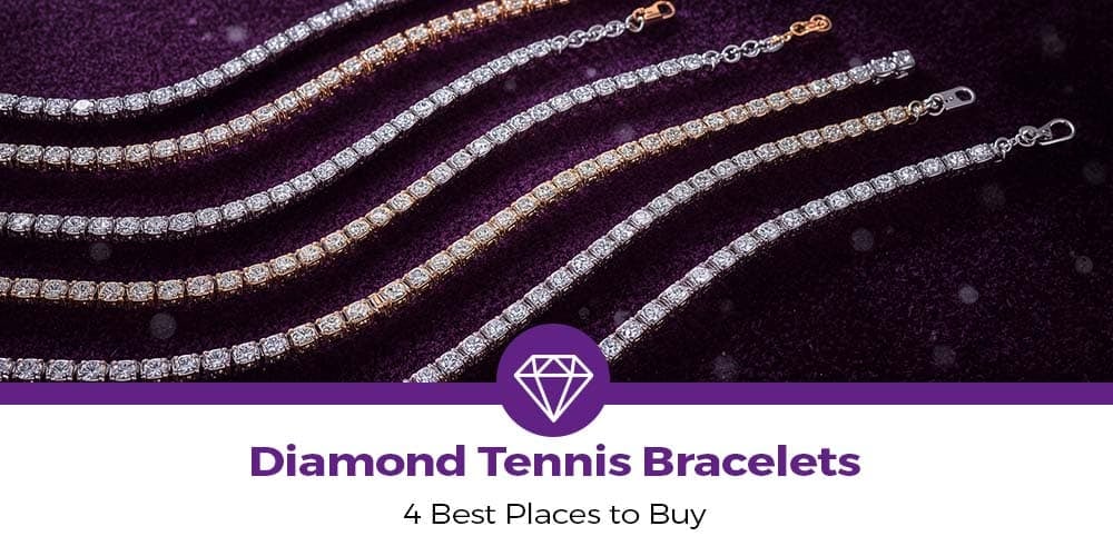 Elegant diamond tennis bracelets in white, yellow, and rose gold displayed on a purple velvet background, showcasing sparkling diamonds and luxury craftsmanship.